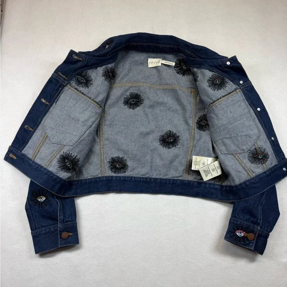 👁✨ Alice + Olivia Embellished Eye Cropped Denim Jacket NWOT✨👁 - Picture 8 of 10